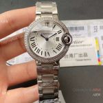 Ballon Bleu Cartier TWF Swiss Quartz 33 Medium Watches Single-row Diamond Silver Roman Dial